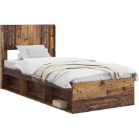 vidaXL Bedframe met opbergruimte en hoofdbord Oud hout 75 x 190 cm