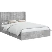 vidaXL Bedframe met opbergruimte en hoofdbord Betongrijs 150 x 200 cm