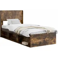 vidaXL Bedframe met opbergruimte en hoofdbord Gerookt eiken