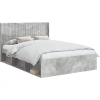vidaXL Bedframe met opbergruimte en hoofdbord Betongrijs 135 x 190 cm