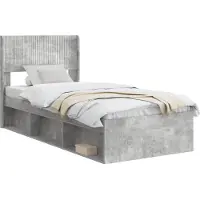 vidaXL Bedframe met opbergruimte en hoofdbord Betongrijs 75 x 190 cm