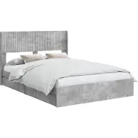 vidaXL Bedframe met opbergruimte en hoofdbord Betongrijs 150 x 200 cm
