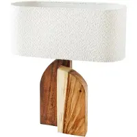 Invicta Tafellamp LOVERS 60 cm lampenkap van natuurlijk raintreehout, bouclé wit - 46649