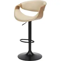 Invicta Barkruk ORGANIC 89-100 cm, draaibaar met armleuningen, kunstleer in crèmekleurig beige met eikenhoutlook - 47715