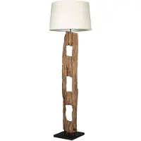 Invicta Vloerlamp BARRACUDA 177 cm van gerecycled acaciahout met beige katoenen kap - 41046