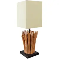 Invicta Tafellamp EUPHORIA met witte linnen kap in drijfhoutkleur - 36967