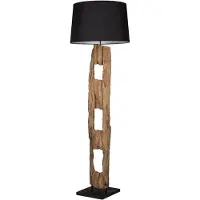 Invicta Vloerlamp BARRACUDA 177 cm van gerecycled acaciahout met zwarte katoenen kap - 41043