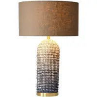 Invicta Tafellamp ZEA 60cm met kleurverloop van zeegras, naturel bruin en goud, inclusief lampenkap van ruw linnen in bruin. - 46650