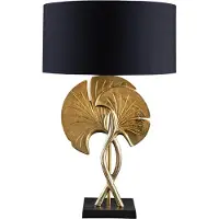 Invicta Tafellamp GINKGO 62 cm met gouden katoenen kap en zwarte kap - 41530