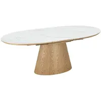Riess UNIEKE eettafel van 160-200 cm, uitschuifbaar, gemaakt van gelakt eikenhout met een blad van wit keramisch marmer. - 47658