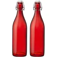 Bormioli Rocco set van 2x stuks weckflessen rood beugeldop glas van 1 liter - Weckpotten