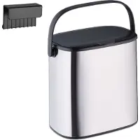Relaxdays prullenbak keukenkastje - 5 liter - hangend - badkamer - met deksel - zwart-zilver