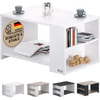Casaria Salontafel Opbergvakken – Draagvermogen 50kg 90x59x48cm – Wit