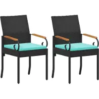 vidaXL Tuinstoelen 2 pcs Zwart en Turkoois Poly Rattan en Acacia