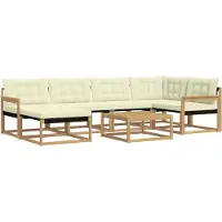 vidaXL Buiten bank set 7 st Wit en crèmekleurig Massief Acacia Hout