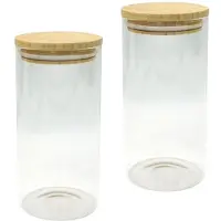Fackelmann 9342750 Set van 2 glazen bewaardozen met luchtdichte bamboedeksel, 1,5 liter, opbergdoos, voedseldoos voor bulkvoedsel, Bamboe, Glas, 10 x 22 cm