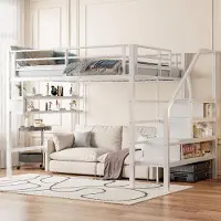 Sweiko hoogslaper, 140x200 cm, met legplanken, opbergrek, voldoende ruimte onder het bed voor het plaatsen van een kledingkast, met spijlen, zonder matras, wit
