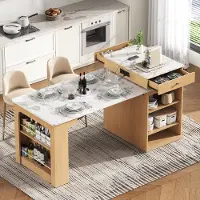 Flieks Uittrekbare eettafel met afneembaar tafelblad, barkruk met stopcontacten, eettafel 71-151x80x92cm, naturel