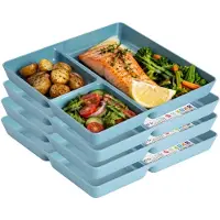 PlasticForte Vakjesborden - 4x stuks - blauw - gourmetbord - 3-vaks - kunststof - 24 x 24 cm - fonduebord - bbq - camping