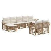 vidaXL Buiten bank set 9 st Natuurlijk en Crème Wit Polyester