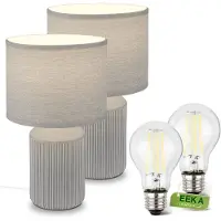 Briloner Ino - Set van 2 Tafellampen incl. led lampen - met stoffen kap & keramik voet - bedlamp slaapkamer - h: 37.5 cm - grijs