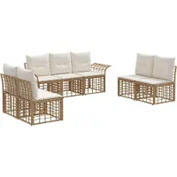 vidaXL Buiten bank set 7 st Natuurlijk en Crème Wit Polyester