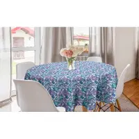 Abakuhaus Aziatisch Rond Tafelkleed, Verre Oosterse bloemen, Cirkelvormige tafelkleed voor eetkamerkeukendecoratie, 150 cm, turquoise en paars