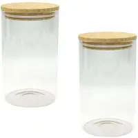 Fackelmann 9342650 Set Bewaarbakjes van glas, 1,15 liter, luchtdichte bamboedeksel, bulkopslagdoos, Glas, Bamboe, 10 x 17 cm