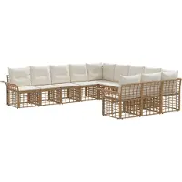 vidaXL Buiten bank set 11 pcs Natuurlijk en Crème Wit Polyester