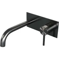 Brauer Gunmetal Edition Inbouw Wastafelmengkraan met Gebogen Uitloop en Afdekplaat Model A1 Gunmetal Geborsteld PVD