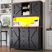 Nicole Moderne LED Buffetkast met Vitrinekast, Schuifdeuren en Opberglades 115x40x175 cm – Staande Keukenkast met Verstelbare Planken en Sfeerverlichting voor Keuken, Woonkamer of Bar