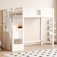 Sweiko Hoogslaper - 90 x 200 cm - Links/rechts verwisselbaar - Met kledingkast - Wit