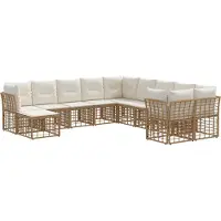 vidaXL Tuinset met 11 stuks, natuurlijke kleur en crème-witte polyester stof