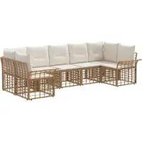 vidaXL Buiten bank set 7 st Natuurlijk en Crème Wit Polyester