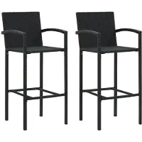 vidaXL Barkrukken, 2 stuks, zwart, van polyrotan