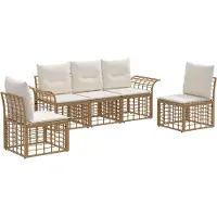 vidaXL Tuinset met 5 zitplaatsen. Natuurlijke en crème-witte polyester stof