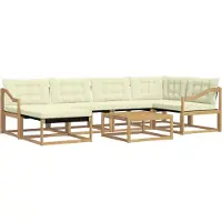 vidaXL Buiten bank set 7 st Wit en crèmekleurig Massief Acacia Hout