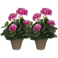 Mica Decorations Kunstplant - 2x - geranium - paars - in pot - 34 cm - nepplanten - kunstbloemen