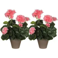 Mica Decorations Kunstplant - 2x - geranium - perzik - in pot - 34 cm - nepplanten - kunstbloemen