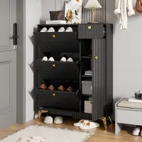 Sweiko Schoenenkast - met Lade - Opbergrek - 121 x 90 x 25 cm - Zwart