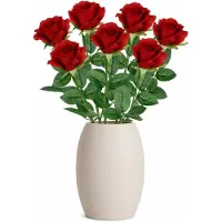 Mica Decorations Kunstbloem Roos Rubina - 6x - H62 cm - rood - kunststof - stelen kunstbloemen - boeket - rozen bloemetjes