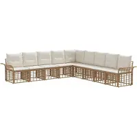 vidaXL Buiten bank set 9 st Natuurlijk en Crème Wit Polyester