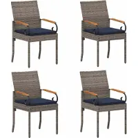 vidaXL Tuinstoelen 4 st Grijs en Marineblauw Poly Rattan en Acacia