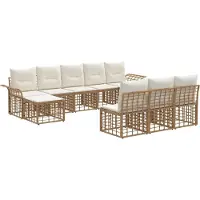 vidaXL Buiten bank set 9 pcs Natuurlijk en Crème Wit Polyester