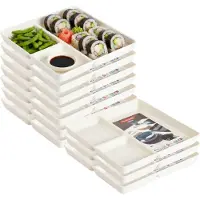 PlasticForte Vakjesborden - 10x stuks - ivoor wit - gourmetbord - 3-vaks - kunststof - 24 x 24 cm - fonduebord - bbq - camping