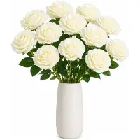 Mica Decorations Kunstbloem Roos Angel - 10x - H68 cm - ivoor wit - kunststof - stelen kunstbloemen - boeket - rozen bloemetjes