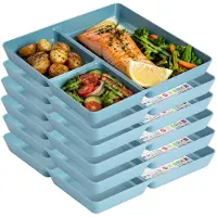 PlasticForte Vakjesborden - 6x stuks - blauw - gourmetbord - 3-vaks - kunststof - 24 x 24 cm - fonduebord - bbq - camping
