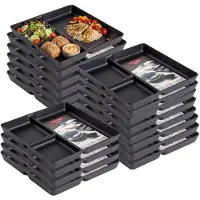 PlasticForte Vakjesborden - 20x stuks - zwart - gourmetbord - 3-vaks - kunststof - 24 x 24 cm - fonduebord - bbq - camping