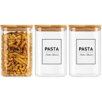 Vivalto Voorraadpot Essentials - 3x - keuken - pasta - glas - 1,2L - luchtdichte deksel