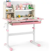 Costway Kinderbureau, in hoogte verstelbaar, bureau voor kinderen, met kantelbaar tafelblad, planken en lade, jeugdbureau, studentenbureau voor kinderen van 3 tot 12 jaar, roze